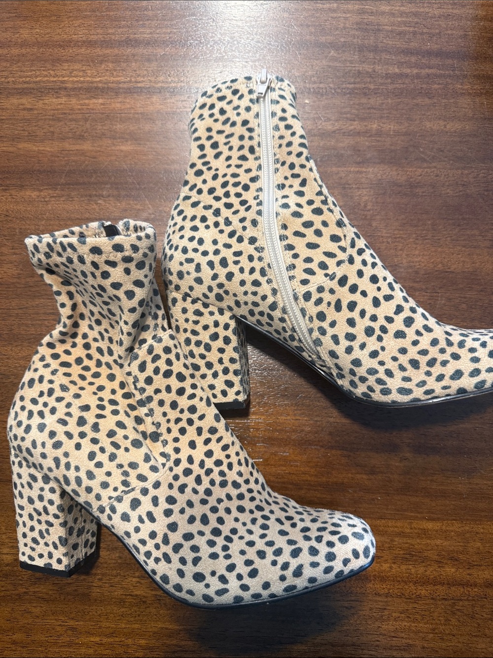 Steve Madden Cheetah-Print Block Heel Ankle Boots in Beige and Black